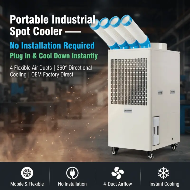 Climatiseur portatif industriel avec Logo personnalisé OEM, 110V, 220V, 380V, multi-tension, faible MOQ, approvisionnement direct d'usine